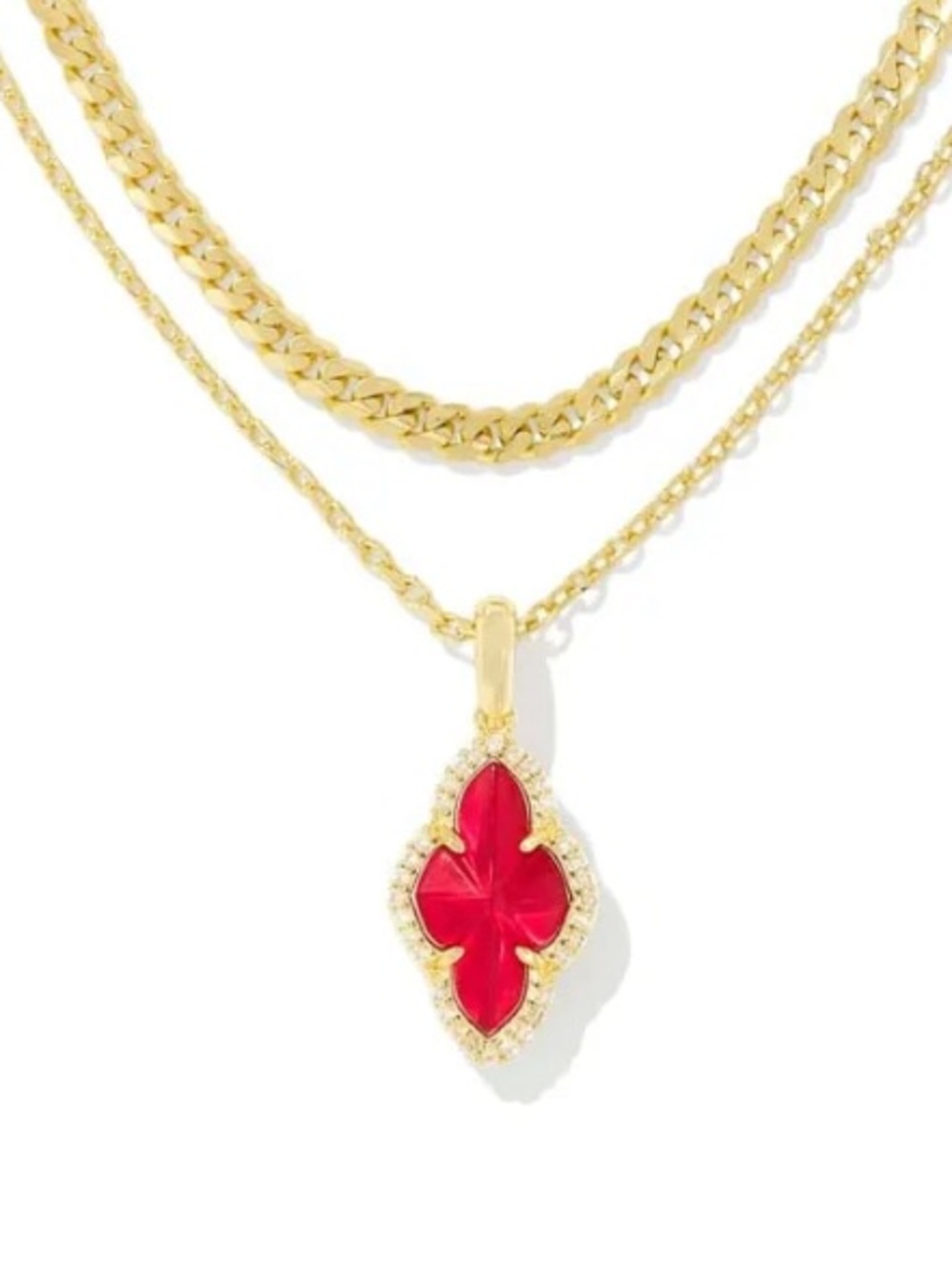 ✨Kendra Scott Abbie Pave Gold Double Necklace with Red Pendant